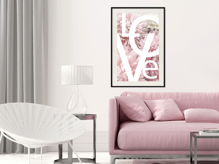 Poster Love - Letters - white inscriptions on background of pink flowers 127904 additionalImage 24