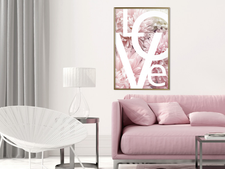 Poster Love - Letters - white inscriptions on background of pink flowers 127904 additionalImage 7