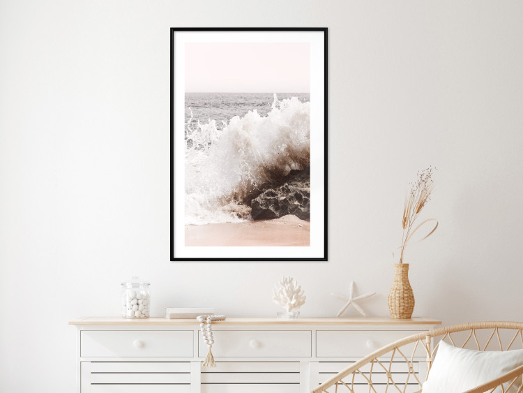 Wall Poster Torn Element - seascape with a large wave crashing on dark rock 129504 additionalImage 18