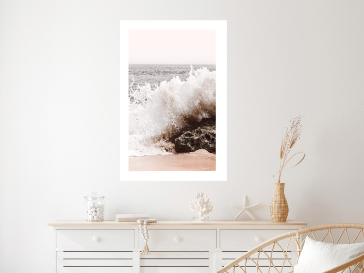 Wall Poster Torn Element - seascape with a large wave crashing on dark rock 129504 additionalImage 3