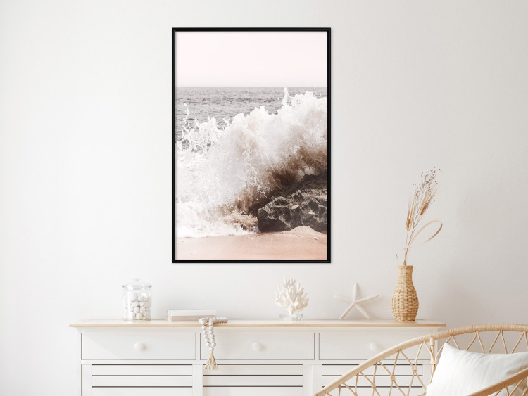 Wall Poster Torn Element - seascape with a large wave crashing on dark rock 129504 additionalImage 4