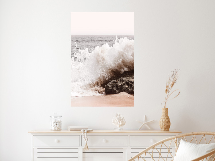 Wall Poster Torn Element - seascape with a large wave crashing on dark rock 129504 additionalImage 2