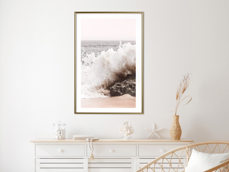 Wall Poster Torn Element - seascape with a large wave crashing on dark rock 129504 additionalImage 13