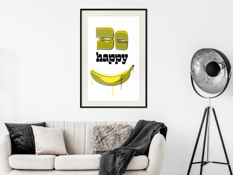 Wall Poster Happy Banana - English text and a yellow fruit on a white background 132204 additionalImage 22