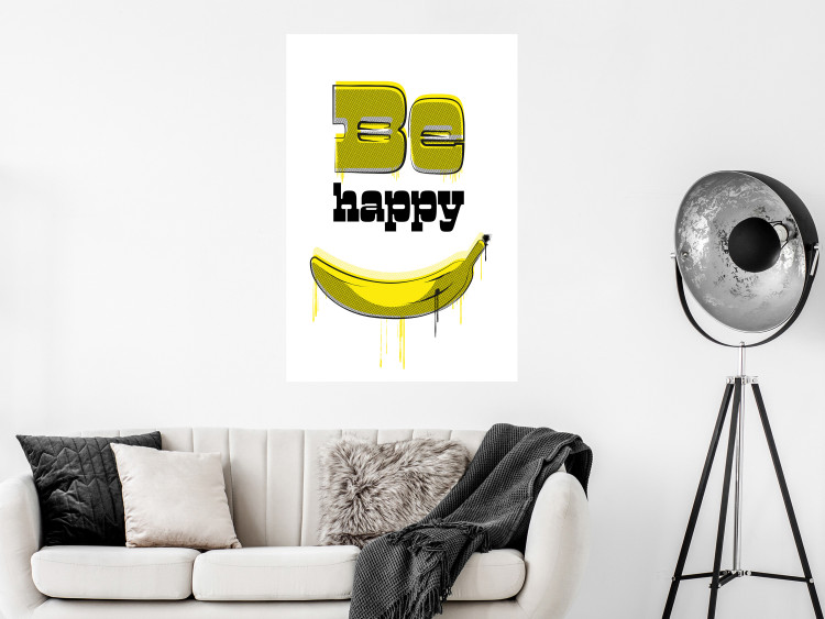 Wall Poster Happy Banana - English text and a yellow fruit on a white background 132204 additionalImage 2
