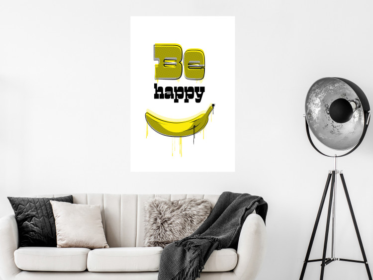 Wall Poster Happy Banana - English text and a yellow fruit on a white background 132204 additionalImage 3