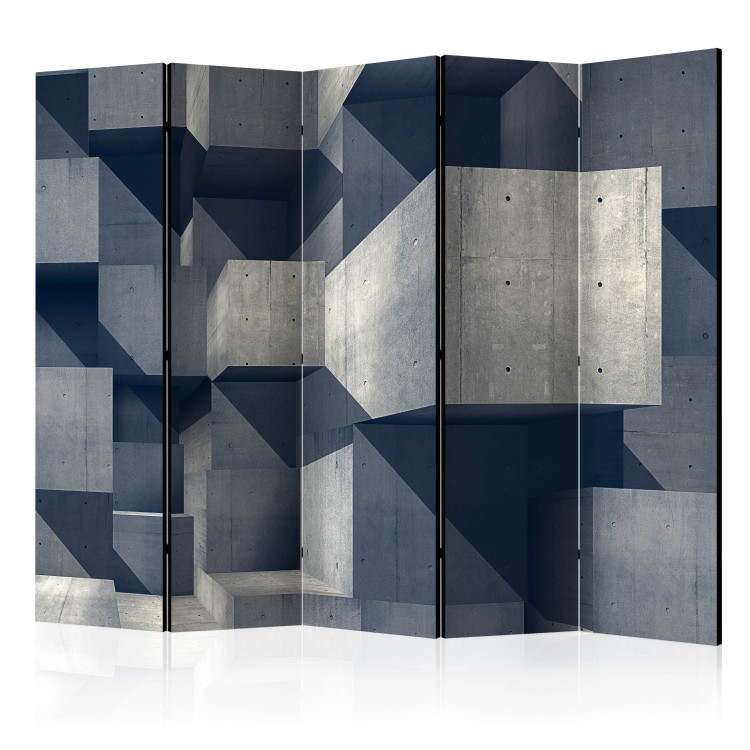 Folding Screen Concrete City II (5-piece) - geometric gray 3D abstraction 132604