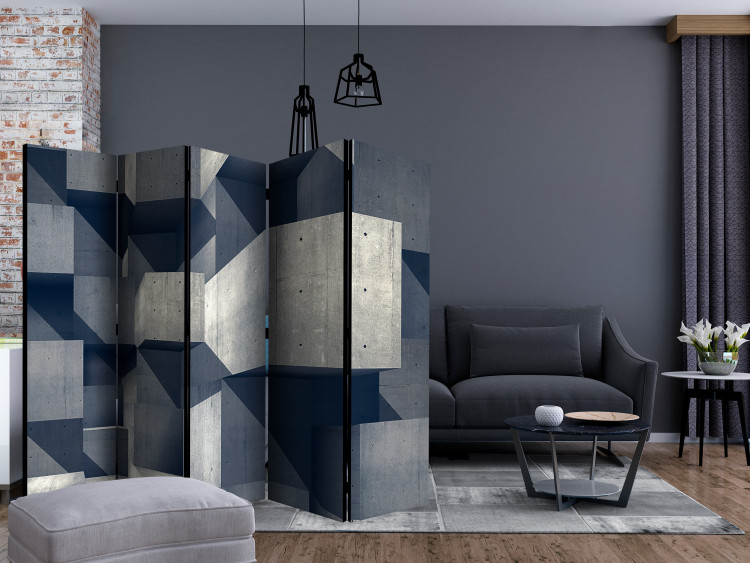 Folding Screen Concrete City II (5-piece) - geometric gray 3D abstraction 132604 additionalImage 4