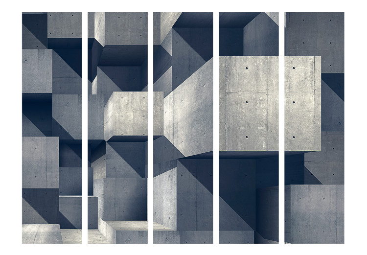 Folding Screen Concrete City II (5-piece) - geometric gray 3D abstraction 132604 additionalImage 3