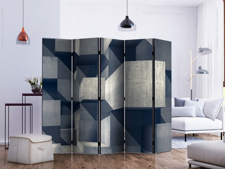 Folding Screen Concrete City II (5-piece) - geometric gray 3D abstraction 132604 additionalImage 2