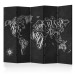 Room Separator Retro Continents (Black) II (5-piece) - world map and inscriptions 132704