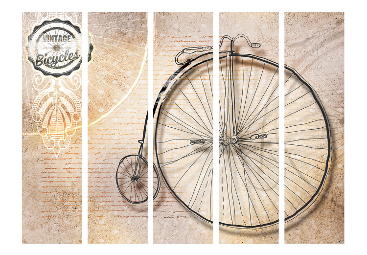 Room Divider Screen Vintage Bicycles - Sepia II (5-piece) - sepia-toned retro bicycles 132804 additionalImage 3