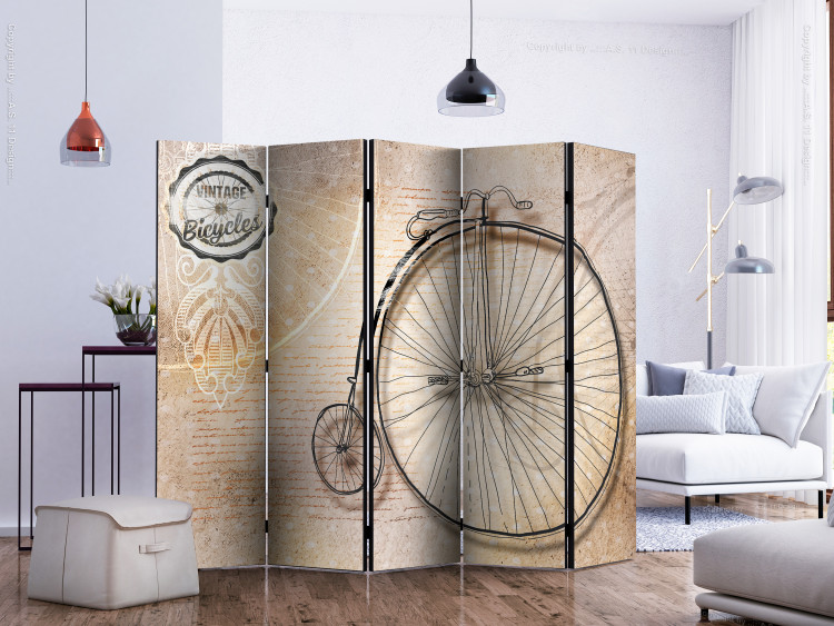 Room Divider Screen Vintage Bicycles - Sepia II (5-piece) - sepia-toned retro bicycles 132804 additionalImage 2