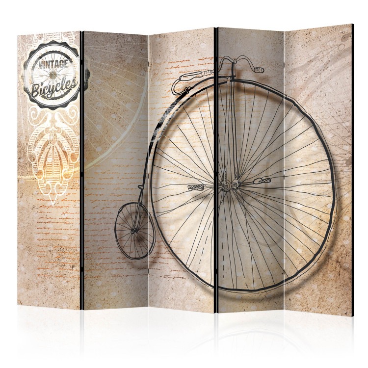 Room Divider Screen Vintage Bicycles - Sepia II (5-piece) - sepia-toned retro bicycles 132804