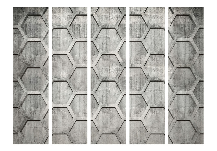 Folding Screen Platinum Cubes II (5-piece) - geometric background in gray design 132904 additionalImage 3