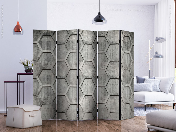 Folding Screen Platinum Cubes II (5-piece) - geometric background in gray design 132904 additionalImage 2