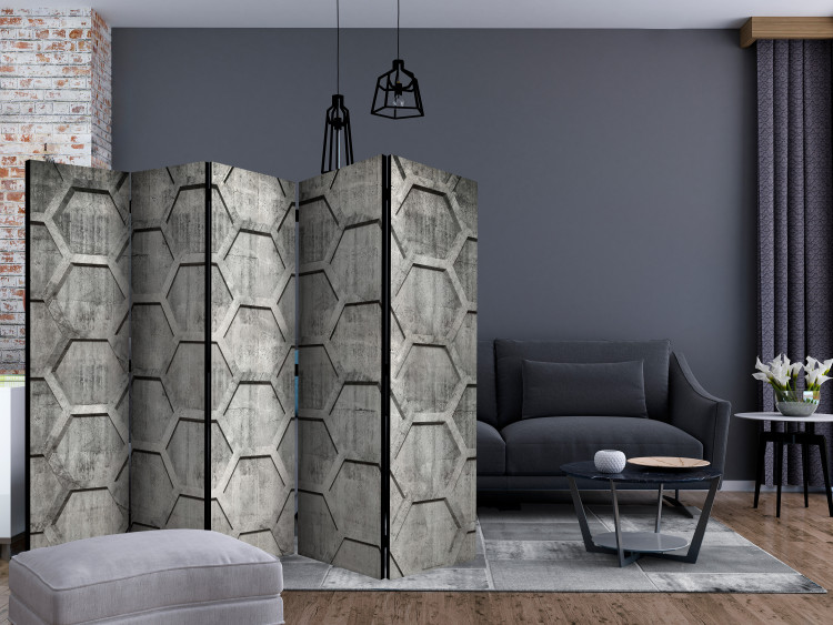 Folding Screen Platinum Cubes II (5-piece) - geometric background in gray design 132904 additionalImage 4