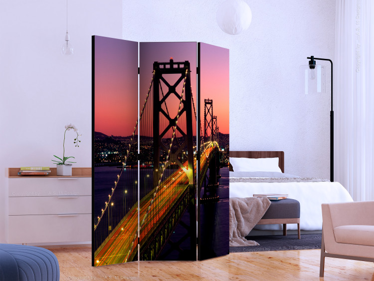Room Divider Screen Charming Evening in San Francisco (3-piece) - sunset and bridge 133104 additionalImage 2