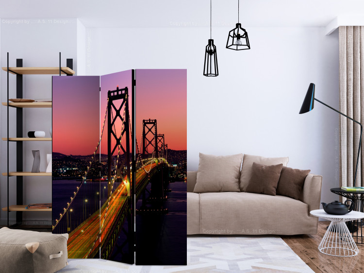 Room Divider Screen Charming Evening in San Francisco (3-piece) - sunset and bridge 133104 additionalImage 4