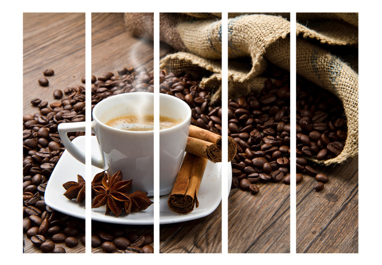 Room Separator Star Anise Coffee II (5-piece) - coffee cup on wooden background 133304 additionalImage 3