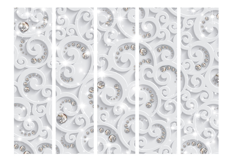 Room Divider Screen Abstract Luxury II (5-piece) - white ornaments and crystals 133404 additionalImage 3