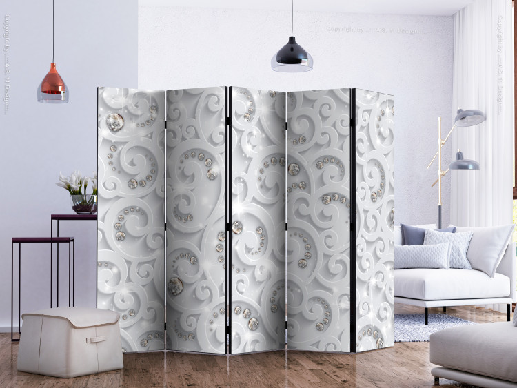Room Divider Screen Abstract Luxury II (5-piece) - white ornaments and crystals 133404 additionalImage 2