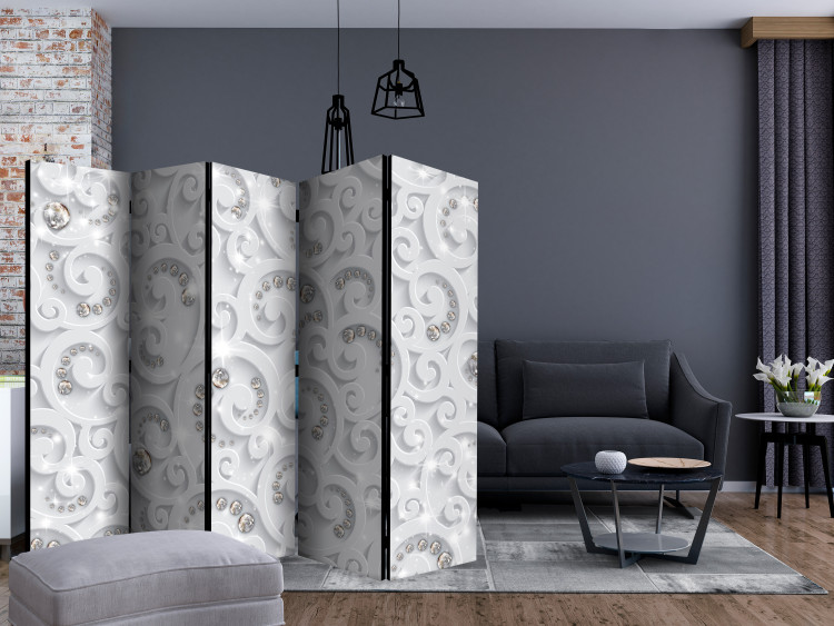 Room Divider Screen Abstract Luxury II (5-piece) - white ornaments and crystals 133404 additionalImage 4