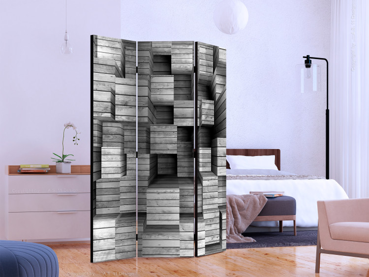 Room Separator Gray Precision - gray wooden geometric figures with 3D effect 133604 additionalImage 2