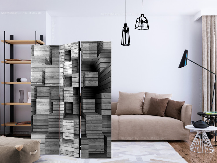 Room Separator Gray Precision - gray wooden geometric figures with 3D effect 133604 additionalImage 4