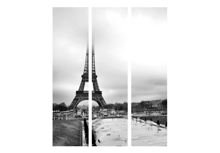 Room Divider Paris: Eiffel Tower - black and white cityscape architecture in fog 133804 additionalImage 3