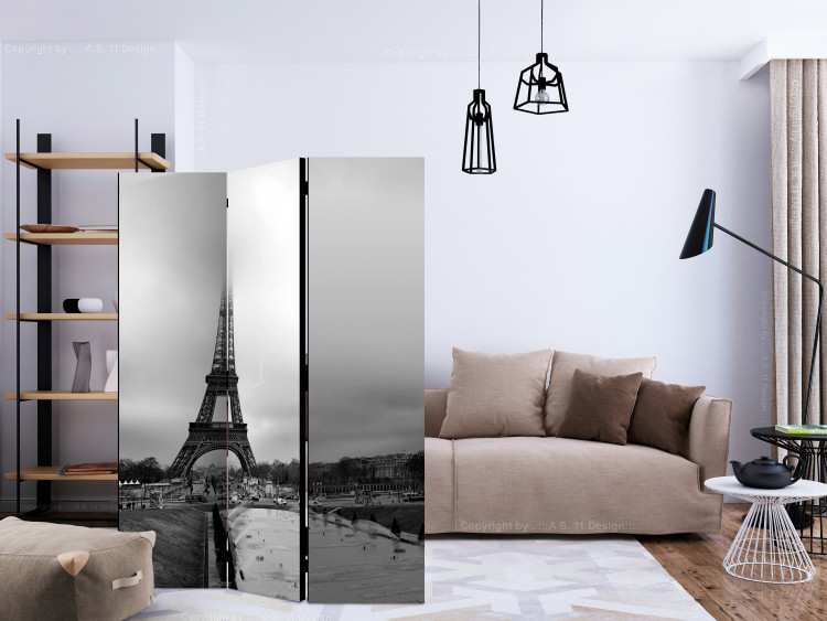 Room Divider Paris: Eiffel Tower - black and white cityscape architecture in fog 133804 additionalImage 4
