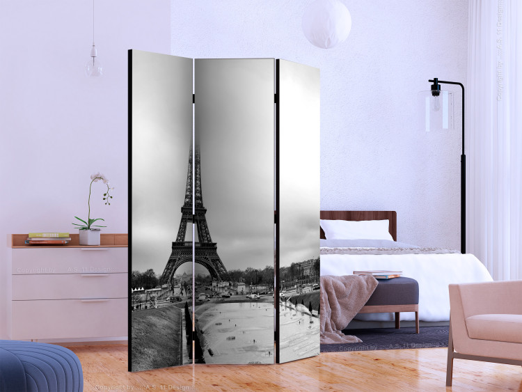 Room Divider Paris: Eiffel Tower - black and white cityscape architecture in fog 133804 additionalImage 2
