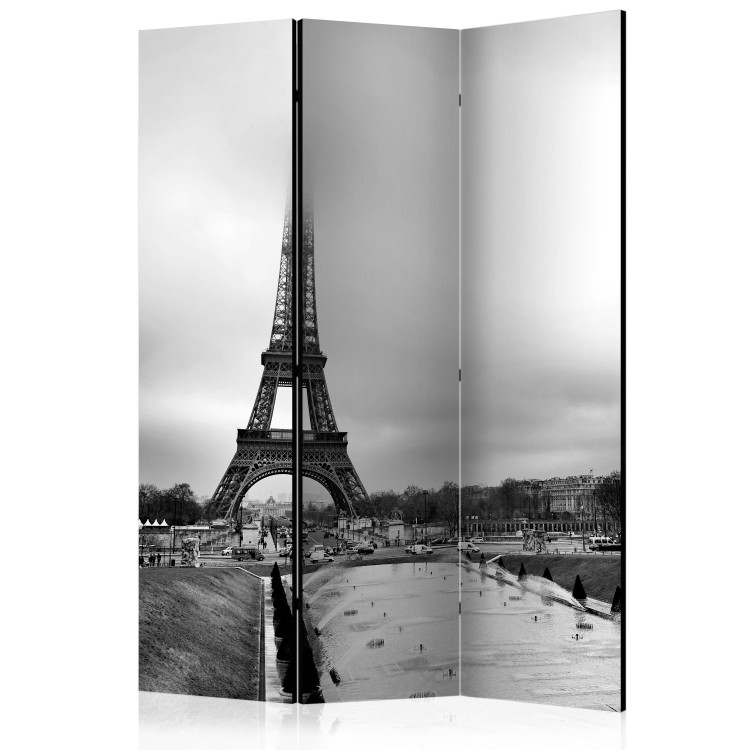 Room Divider Paris: Eiffel Tower - black and white cityscape architecture in fog 133804