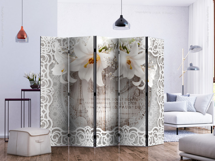 Room Divider Lilies and Quilted Background II - white flowers amidst ornaments on a retro background 133904 additionalImage 2