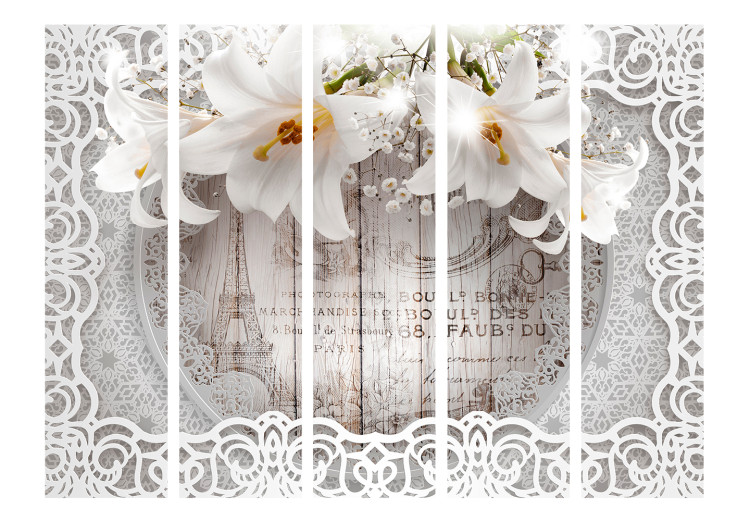 Room Divider Lilies and Quilted Background II - white flowers amidst ornaments on a retro background 133904 additionalImage 3