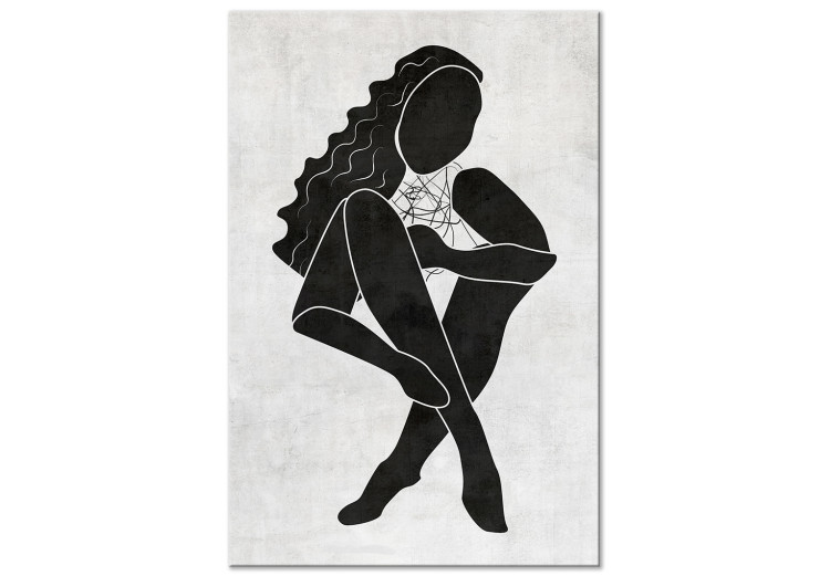 Canvas Art Print Seated woman figure - black woman silhouette on grey background 134204
