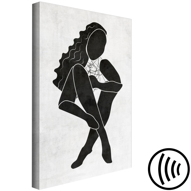 Canvas Art Print Seated woman figure - black woman silhouette on grey background 134204 additionalImage 6