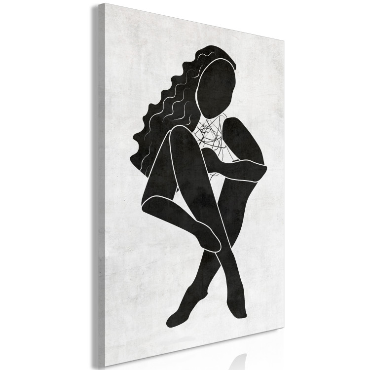 Canvas Art Print Seated woman figure - black woman silhouette on grey background 134204 additionalImage 2