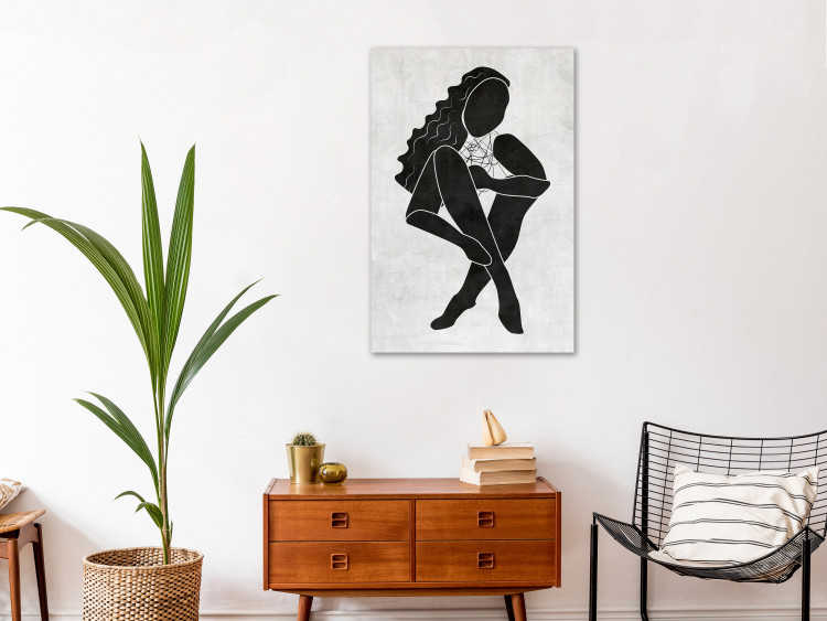 Canvas Art Print Seated woman figure - black woman silhouette on grey background 134204 additionalImage 3