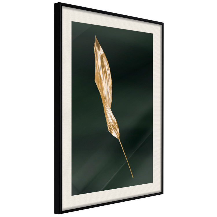 Poster Leaf in the Wind - golden leaf composition on a dark green background 135604 additionalImage 19