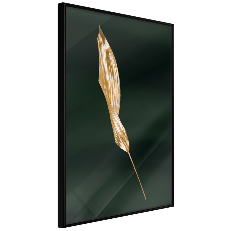 Poster Leaf in the Wind - golden leaf composition on a dark green background 135604 additionalImage 22