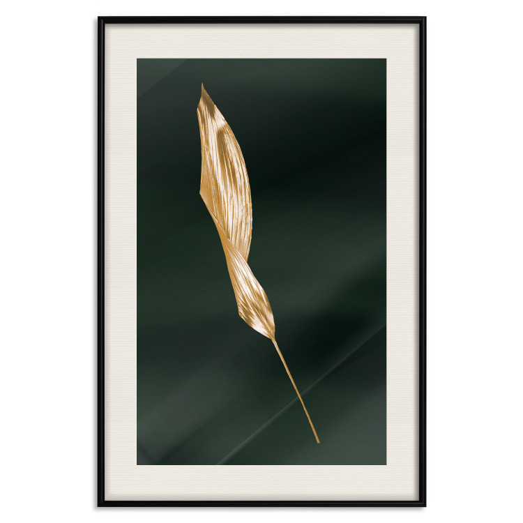 Poster Leaf in the Wind - golden leaf composition on a dark green background 135604 additionalImage 3