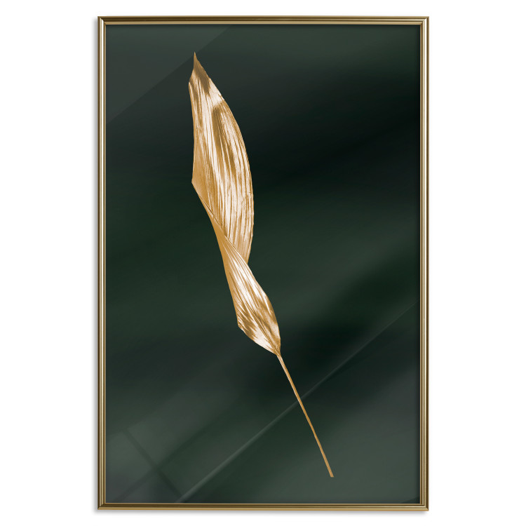 Poster Leaf in the Wind - golden leaf composition on a dark green background 135604 additionalImage 6