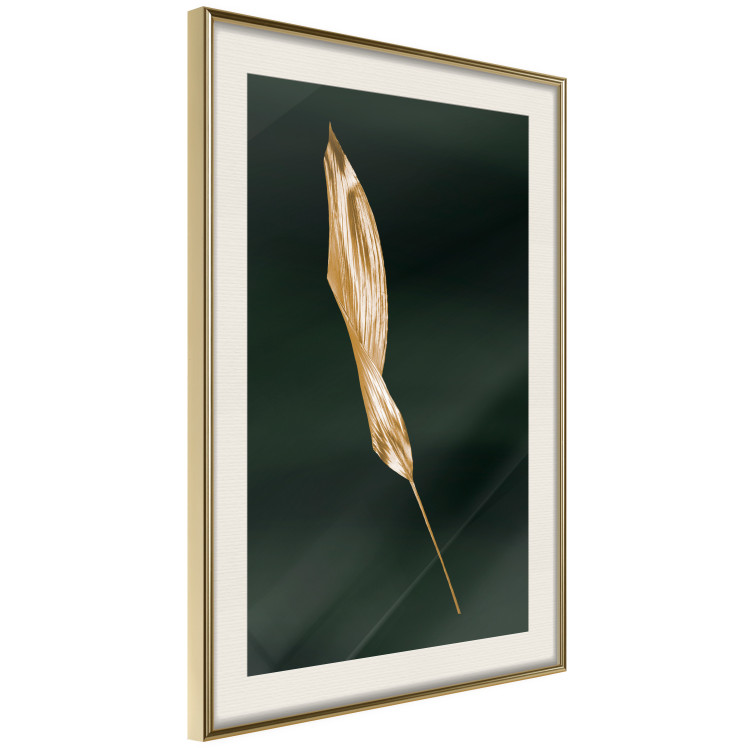 Poster Leaf in the Wind - golden leaf composition on a dark green background 135604 additionalImage 18
