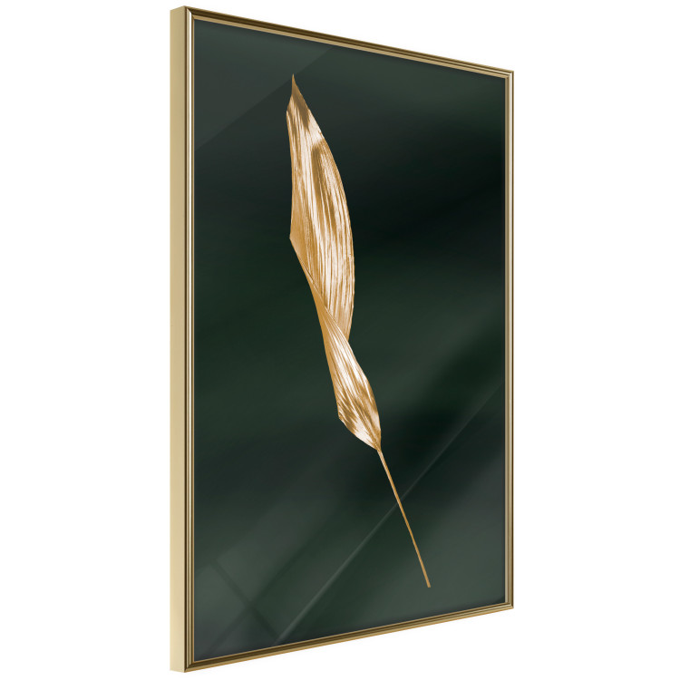 Poster Leaf in the Wind - golden leaf composition on a dark green background 135604 additionalImage 23