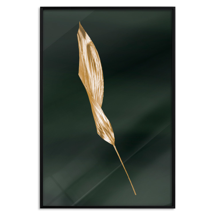 Poster Leaf in the Wind - golden leaf composition on a dark green background 135604 additionalImage 7