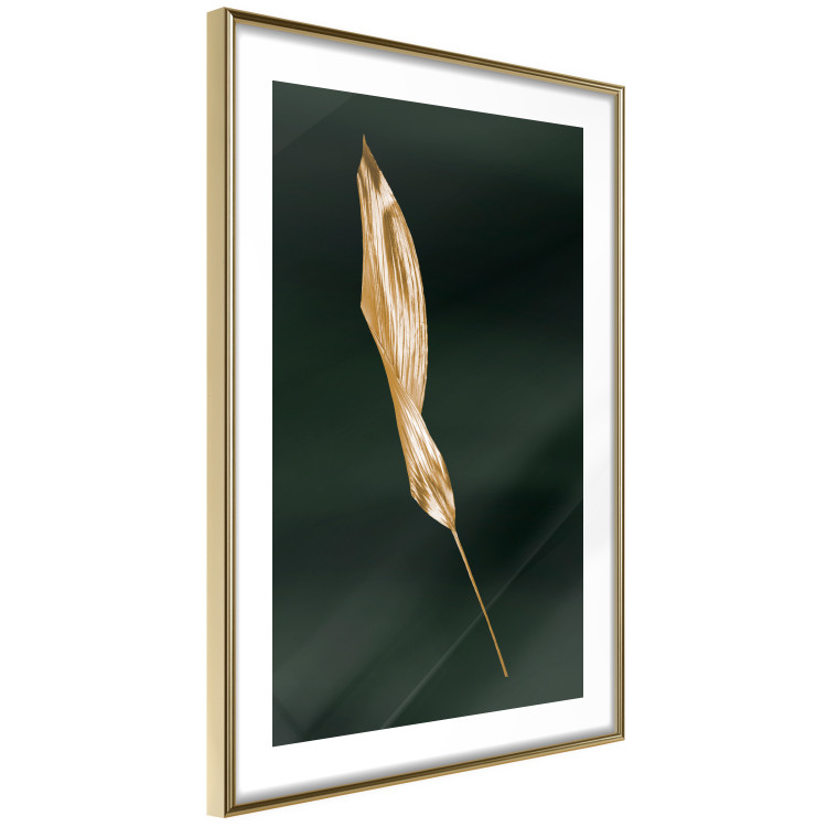 Poster Leaf in the Wind - golden leaf composition on a dark green background 135604 additionalImage 21