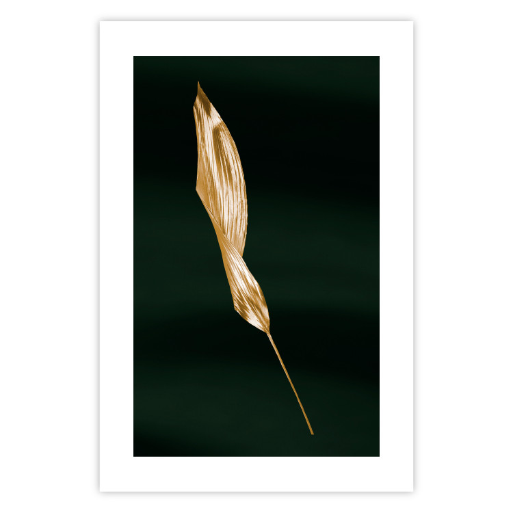 Poster Leaf in the Wind - golden leaf composition on a dark green background 135604 additionalImage 11
