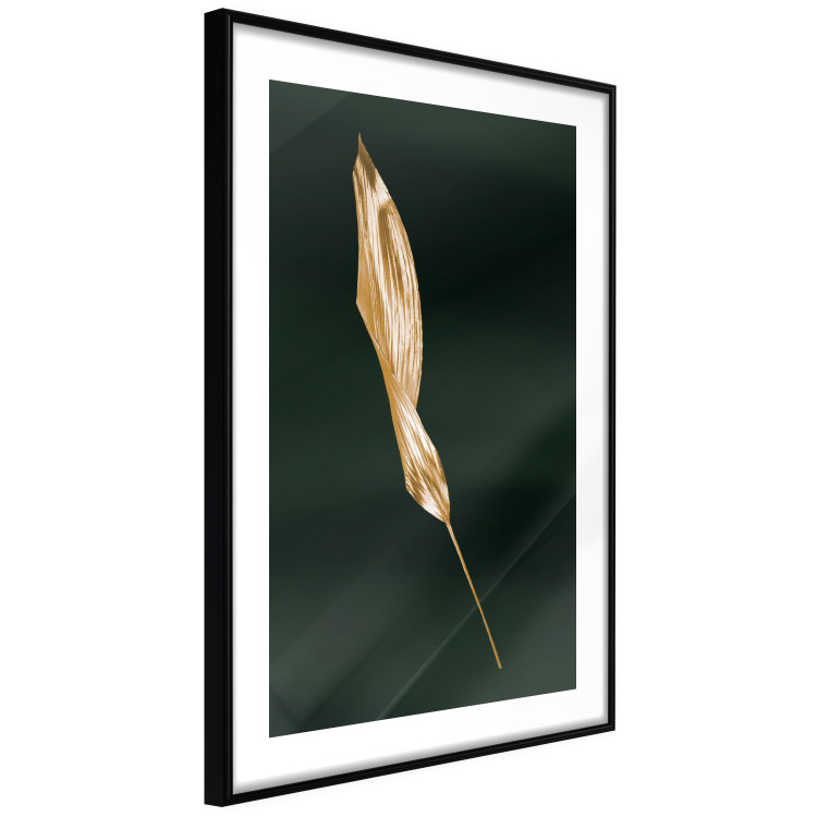 Poster Leaf in the Wind - golden leaf composition on a dark green background 135604 additionalImage 20