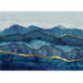 Wall Mural Abstract landscape - blue mountains with birds and golden patterns 137304 additionalThumb 1